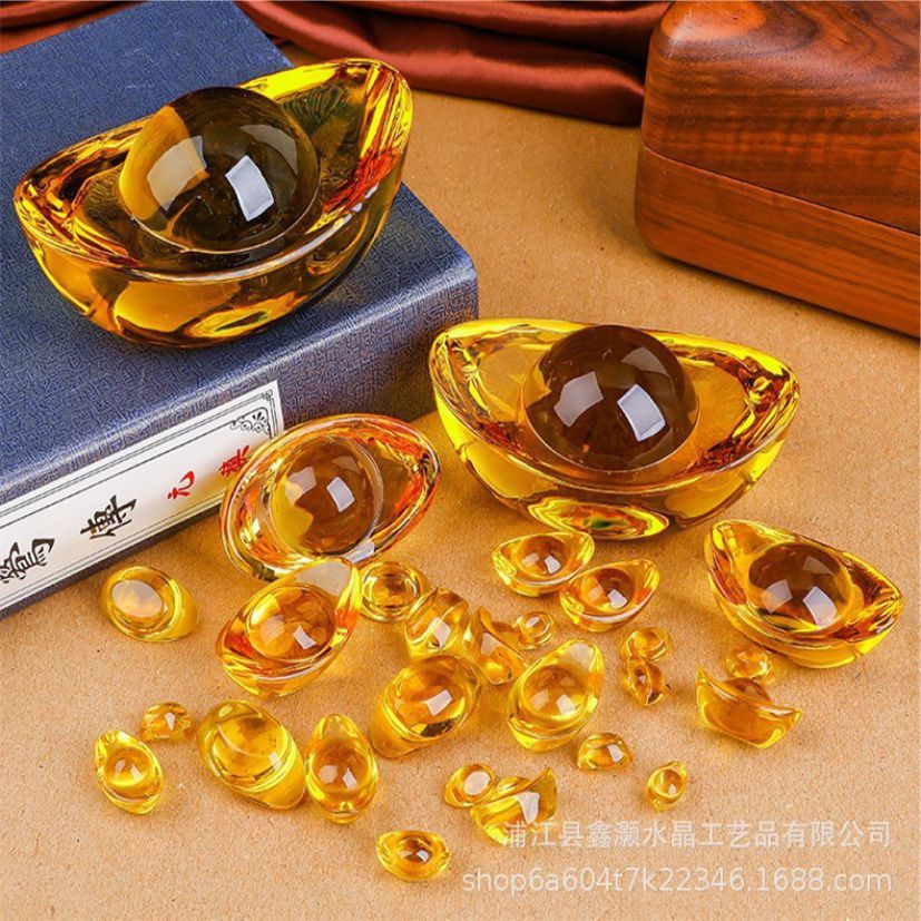 Оптовая продажа желтого кристаллического слитка, цветная глазурь, золотой слиток, нефрит Будды, украшения для дома, фэн-шуй, китайские подарки