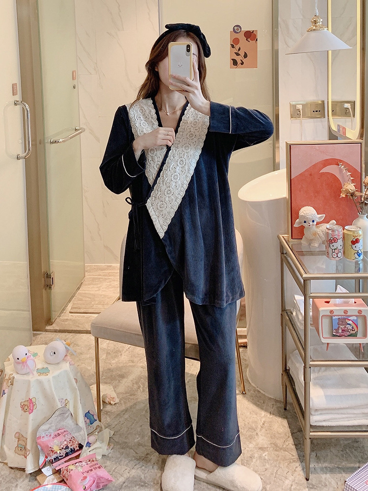 Jiaying Postpartum Clothing Autumn and Winter Postpartum Coral Velvet Nursing Pajamas October 11 Spring & Fall Pregnant Women Home Fragrance