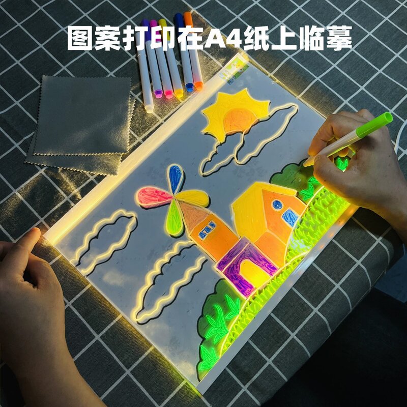 Reusable Kidsren's Gift Luminous Drawing Board DIY Handwriting Board Kidsren's Eye Protection Drawing Board with Pen Erasable Toys