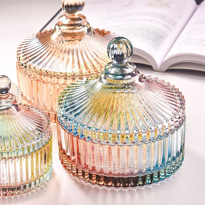European Style Glass Mongolian Yurt Striped Candy Jar Coffee Sugar Jar Jewelry Storage Box Gel Dropping Mold Zhao Zhiqian