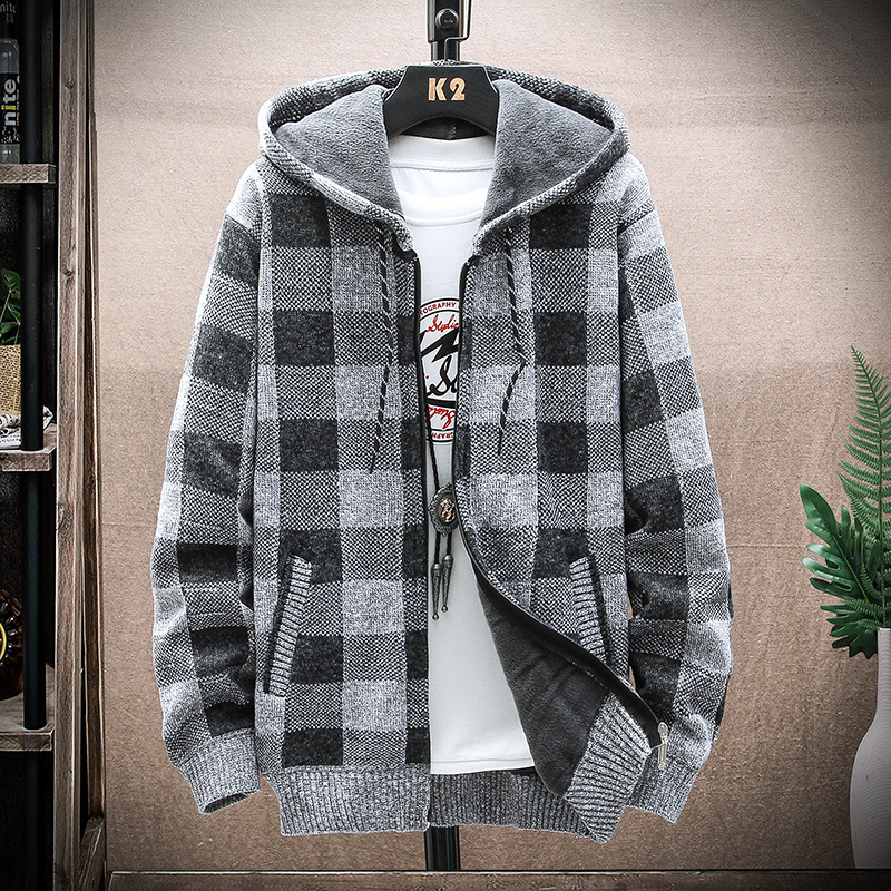 Plaid Knitwear Men's Spring and Autum Thin Autum Clothing 2025 New Outer Cardigan Outwear Knitwear Autum Outer Knitwear
