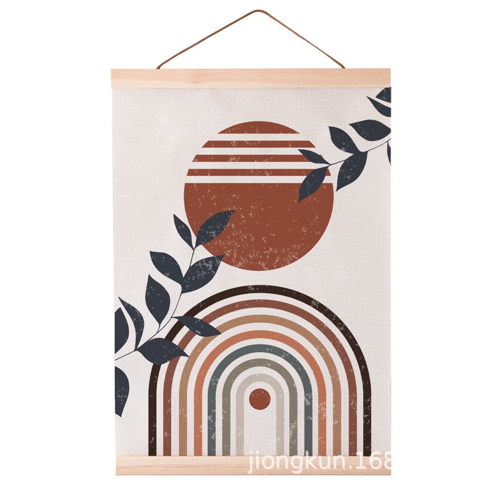 Scroll painting solid wood hanging axis painting according to the drawing processing cross-border foreign trade scroll linen cloth painting art hanging painting processing