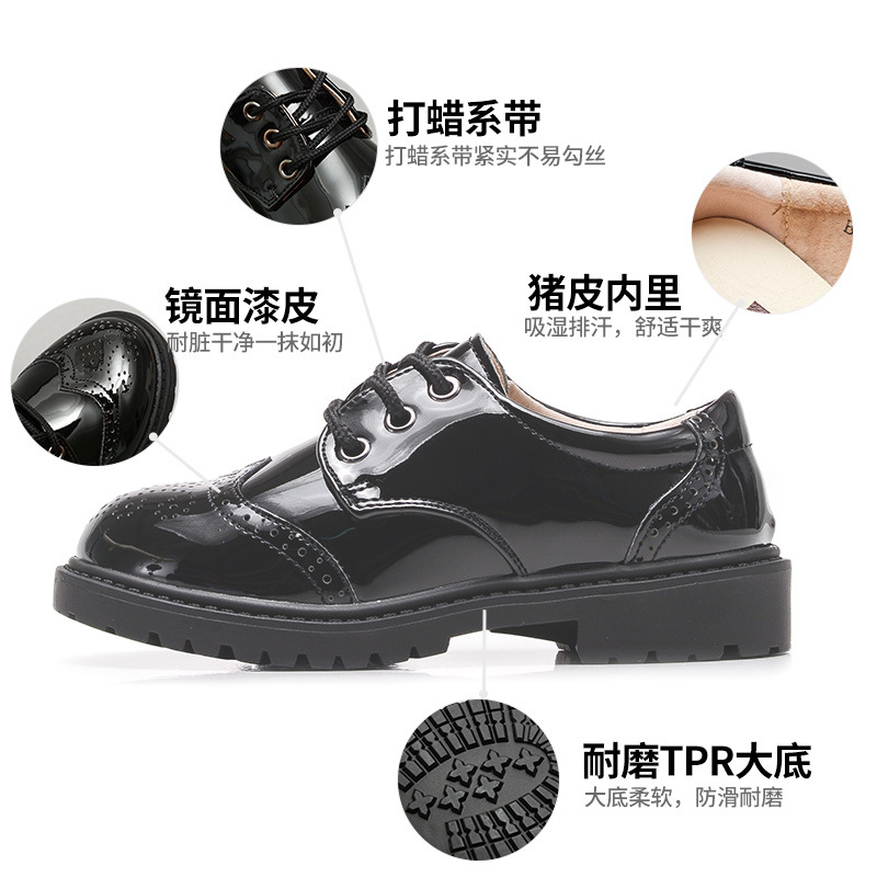 Children's Leather Shoes 2025 Spring Boys Black Dance Small Leather Shoes British Style Baby Elementary School Flower Girl Performance Shoes