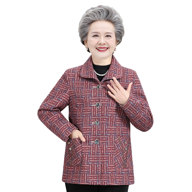 Middle-aged and elderly autumn plaid coat grandmother's spring and autumn long sleeve 70-year-old mother's coat old man's wife's clothes