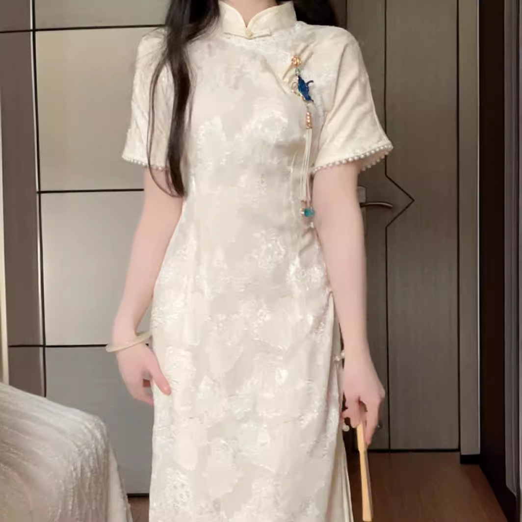 Летнее платье 2024 года в стиле китайского хана, улучшенный чонсам, ретро национальный стиль, высококачественное, супер элегантное, средней длины