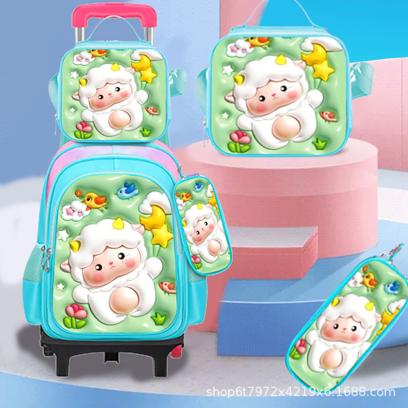 Оптовая продажа мультяшного рюкзака для детей, яркая кожаная сумка, трехкомпонентный рюкзак для студентов