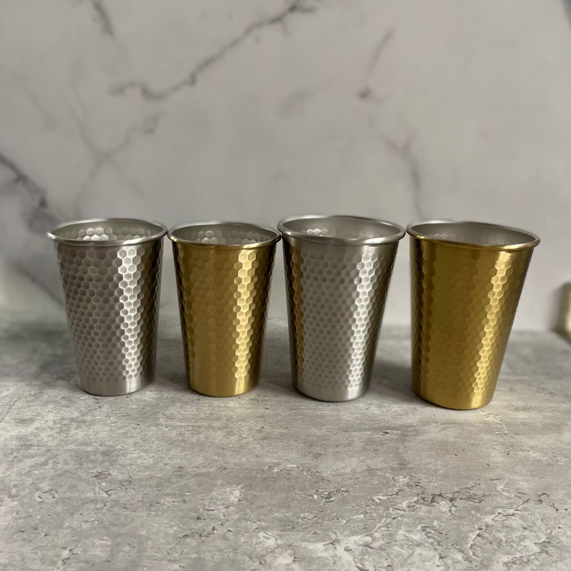 Cross-border Beer Cup Coffee Cup Korean-style Mouth Cup Diamond Pattern Hammer Pattern Outdoor Camping 304 Stainless Steel Double Layer Water Cup
