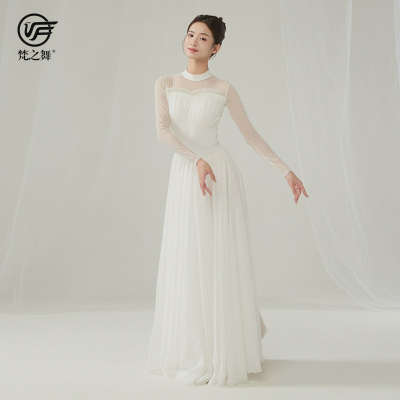 Brahman Dance Chinese Dance Ballet Dance Practice Clothes Girls' Body Art Test Body Suit Long Sleeve High Collar Open Crotch