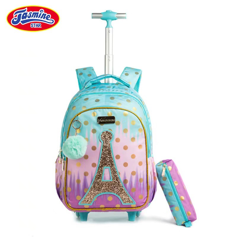 Sequin Tower Series 18-inch Primary School Student Trolley Schoolbag Three-piece Set Load-reducing Breathable Backpack for Boys and Girls