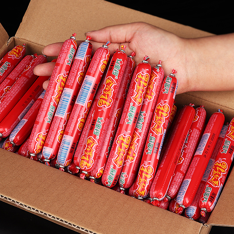 Jin Luo fu ham sausage 28g * 100 whole box wholesale barbecue string stall roasted starch sausage Jin Luo ham