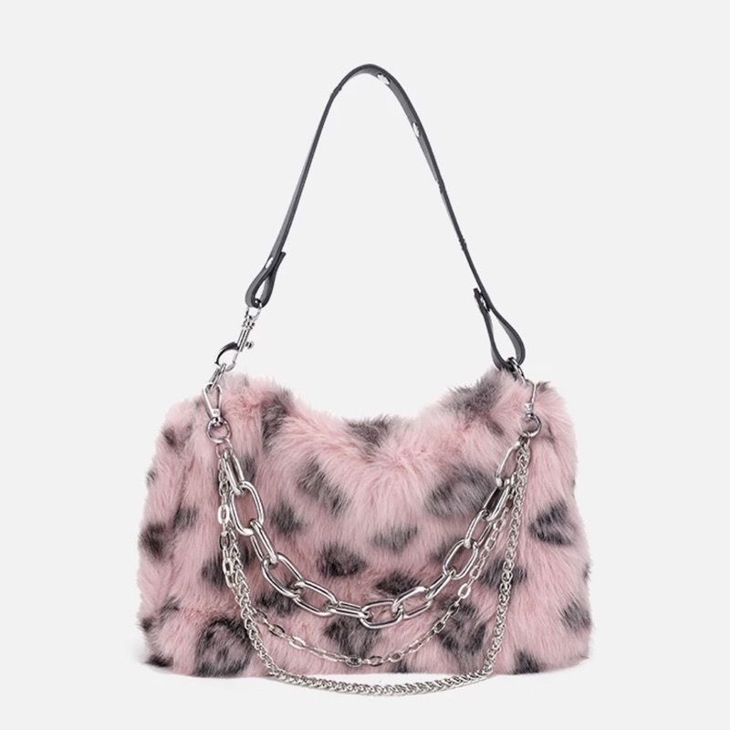 Leopard print bag underarm bag plush bag for women autumn and winter new all-match furry high-grade chain bag factory direct sales