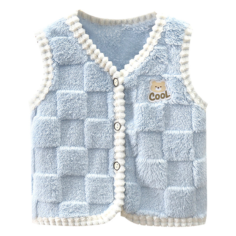 Baby fleece-lined vest spring and autumn baby warm vest boys and girls autumn and winter waistcoat children bottoming cardigan top