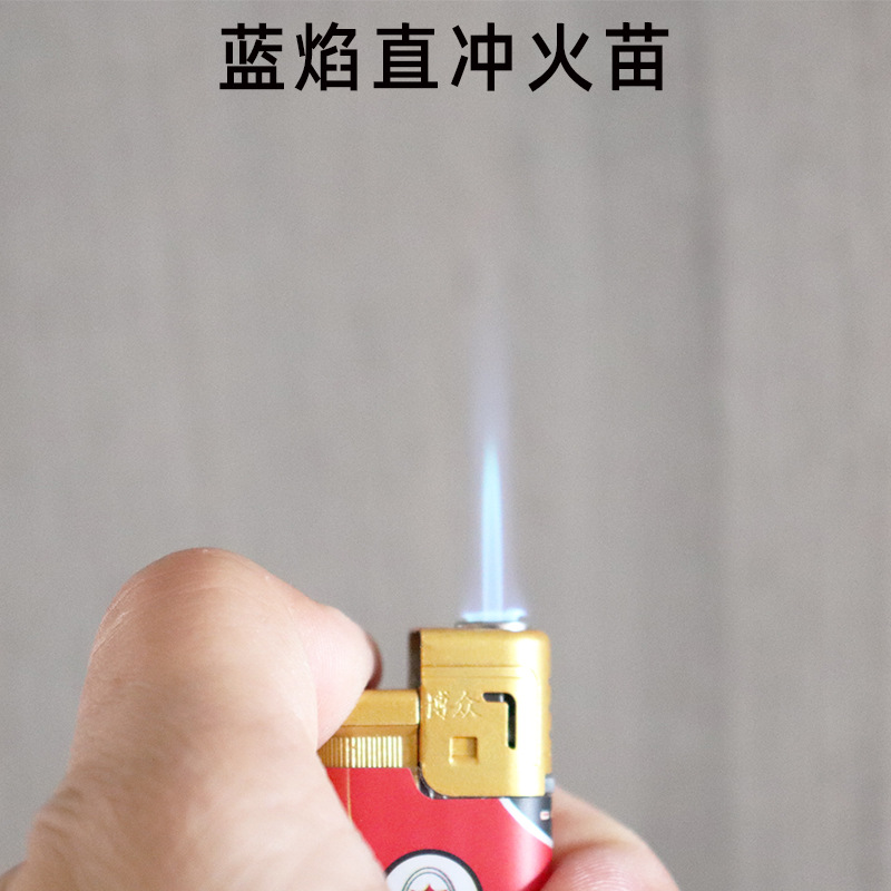 Shaodong Source Factory Outlet Bozhong 666 Wrapped Paper Large Blue Flame Straight Lighter Aerated Windproof Lighter