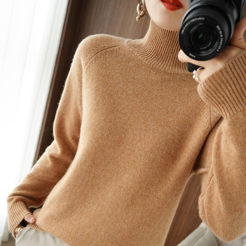 Sweater Women's Autumn and Winter New Turtleneck Sweater Women's Loose Pullover Knitted Sweater Women's Cross-Shoulder Knitted Sweater