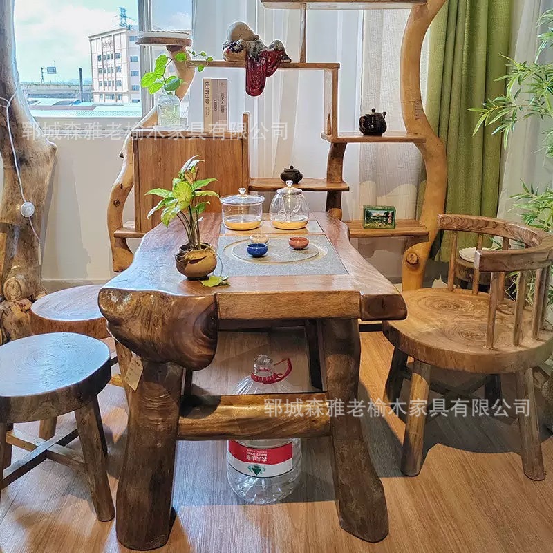 Old Elm Balcony Small Tea Table Stump Shape Tea Table Kettle Integrated Embedded Household Coffee Table Homestay Tea Table
