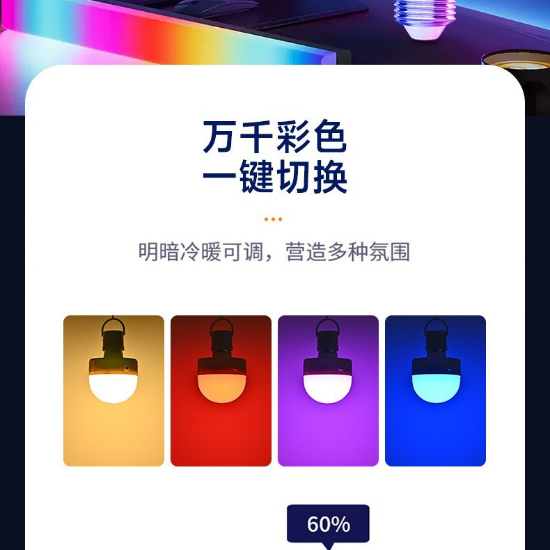 Cross-Border Light Bulb Led Rechargeable Battery Magnetic Suction Wiring-Free Wall Lamp Three-Color Lighting with Remote Control Timing Manufacturer Wholesale