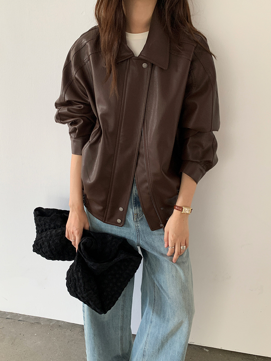 Themind High-End Pu Leather Jacket 2025 Autumn and Winter New Korean Style Fashionable Petite Jacket for Women A9079