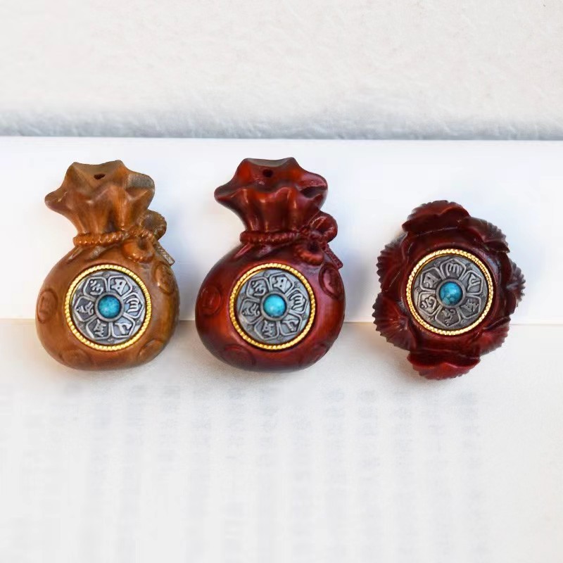 Денежный мешок лотос красное дерево зеленое сандаловое дерево DIY аксессуары ювелирный подвеска брелок для машины инкрустированный шестью символами может вращаться