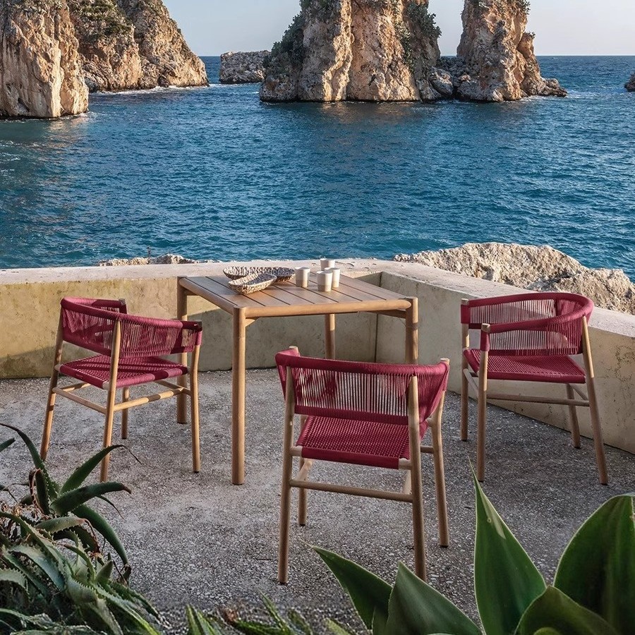 Outdoor Pastoral Style Art Rattan Balcony Courtyard Outdoor Terrace Open-Air Sun Room Solid Wood Teak Combination Table and Chairs