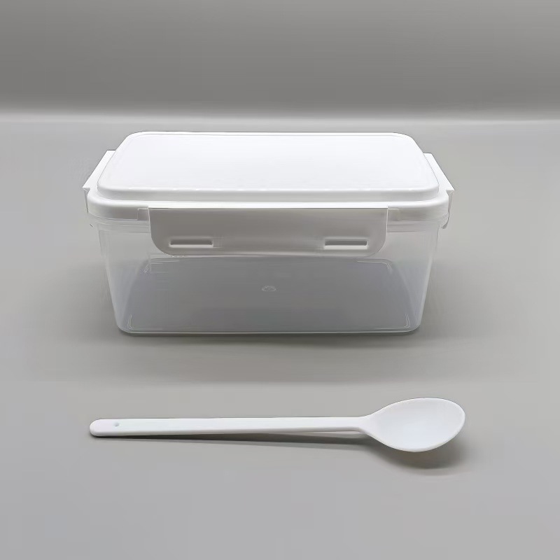 Western Region Spring Run Pp5 Transparent Rectangular Yogurt Lunch Box with Lid Spoon Sealed Fresh-Keeping Plastic Box Food Grade