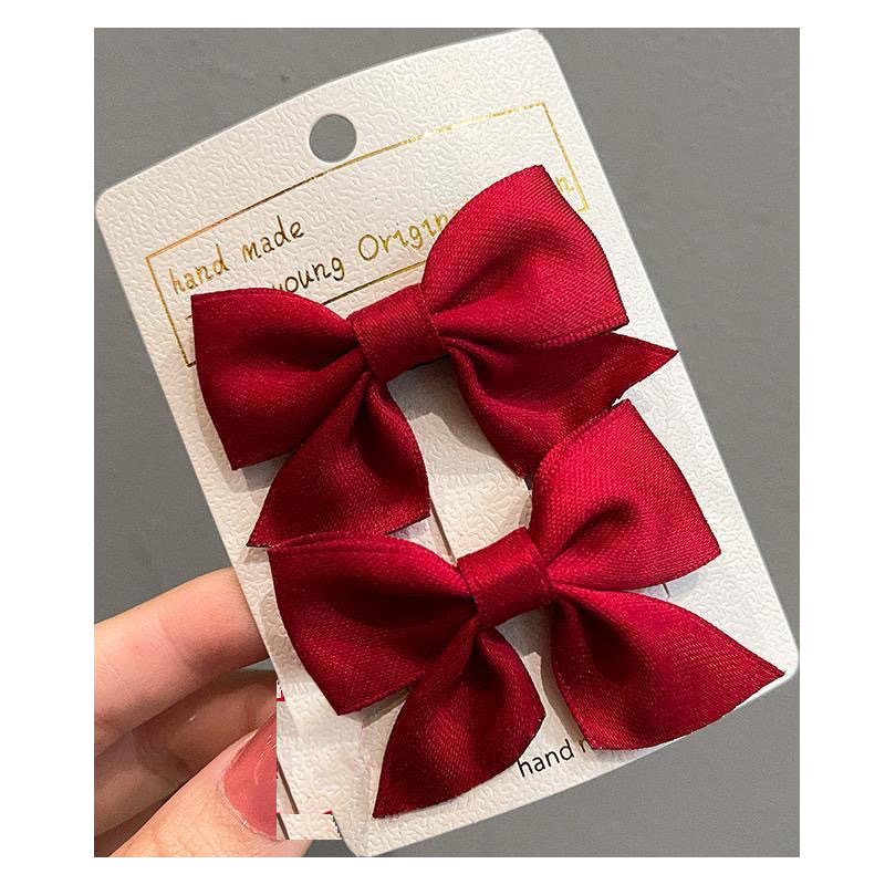 Children's Red Bow Hair Clip 2023 Internet Celebrity New Cute Imitation Exquisite Women's Summer Headwear Side Polyester Belt