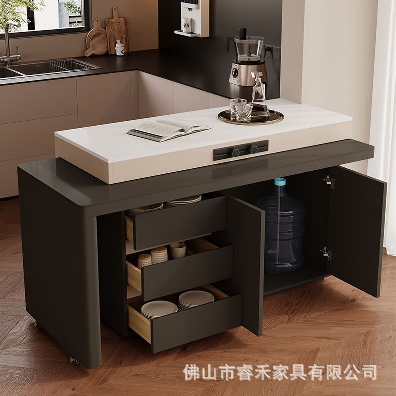 New Island Table Integrated Household Rotatable Telescopic Rock Board Small Apartment Kitchen Island Tea Dining Table