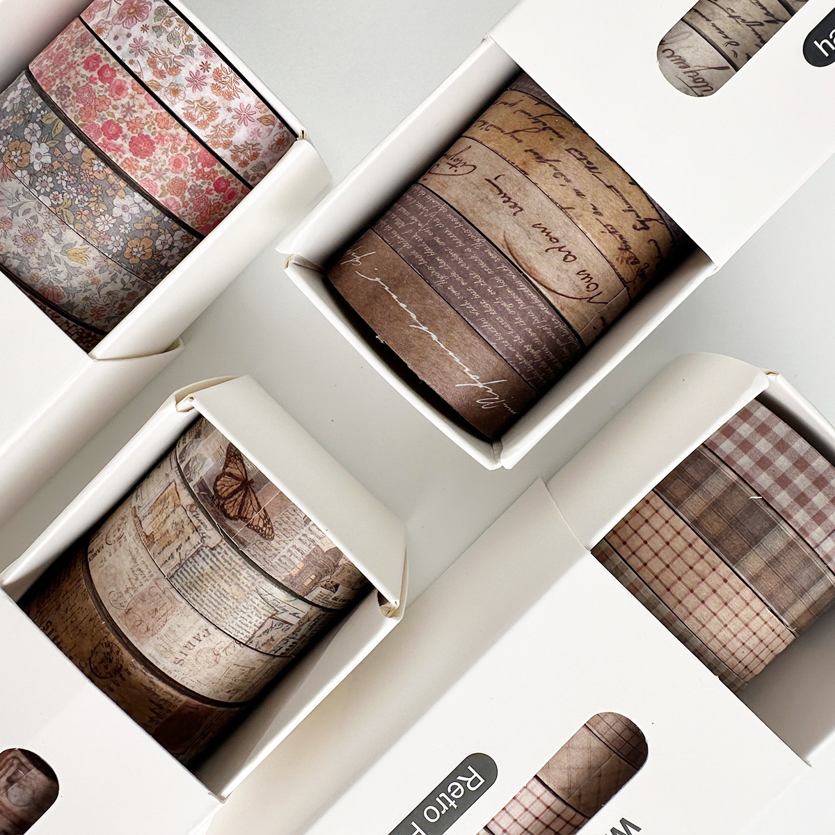 Retro style 8-roll combination and paper tape plaid hand account tape small floral hand account tape decorative material sticker