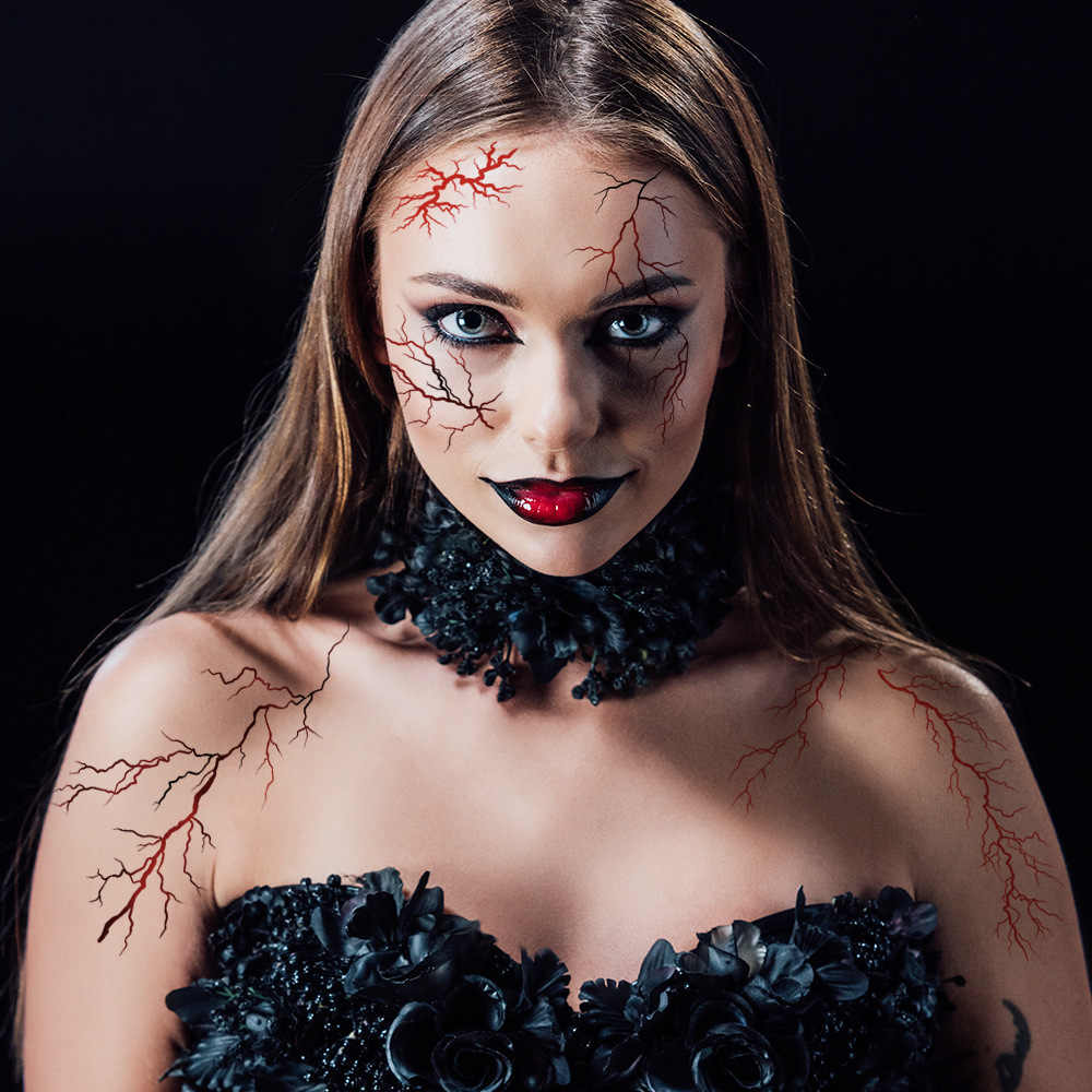 Cross-Border New Halloween Vascular Tattoo Stickers Colorful Lines Lightning Simple Cell Temporary Makeup Tattoo Stickers