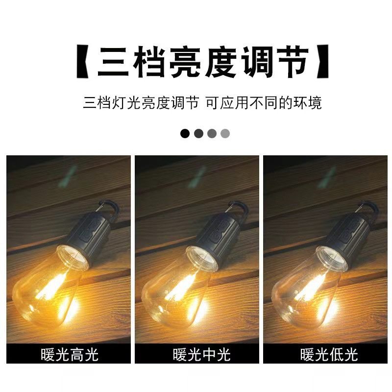 Cross-Border Factory Spot Warm Light Outdoor Tent Light Camping Light Atmosphere Light Night Market Stall New Rechargeable Bulb Light