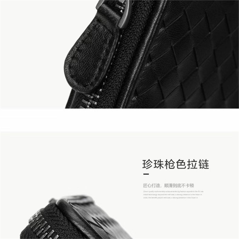 2024 New Sheepskin Woven Wallet Men's Business Clutch Genuine Leather Zipper Bag Multi-Card Wallet Type B