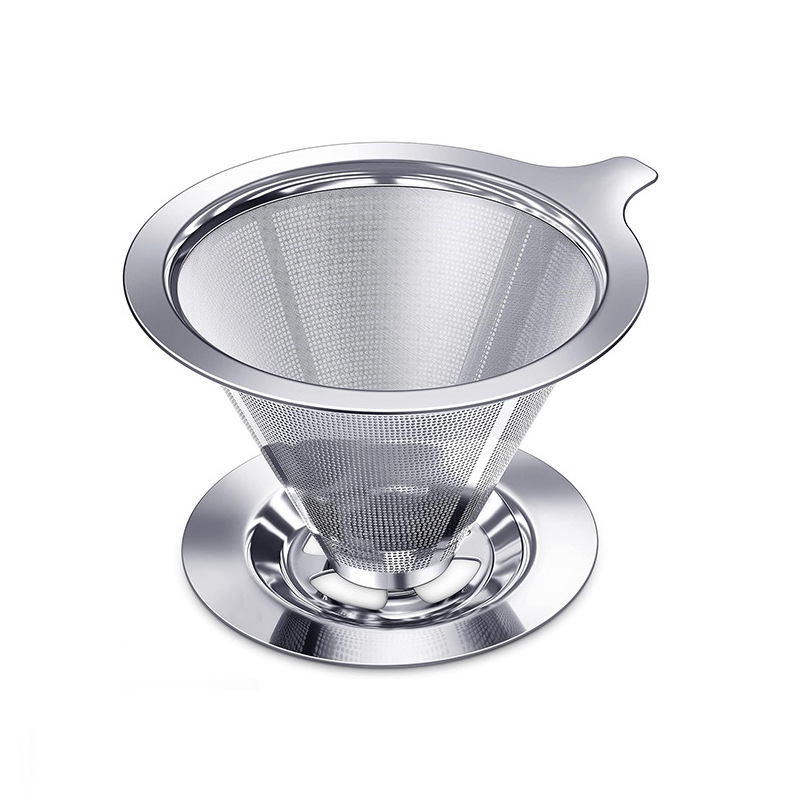 304 stainless steel double-layer coffee filter V60 hand-brewed coffee filter cup ultra-fine dense filter without filter paper