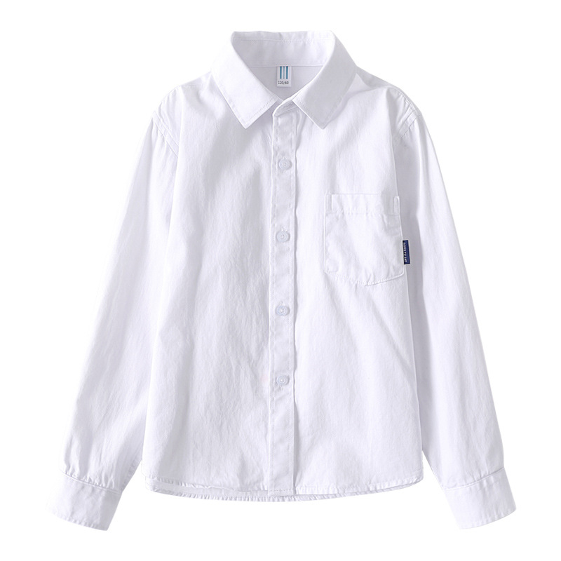 Spring and Autumn Boys' Ironing-free White Shirt Long-sleeved Cotton School Uniform for Primary School Students Children's Table Performance Clothes Girls' White Shirt