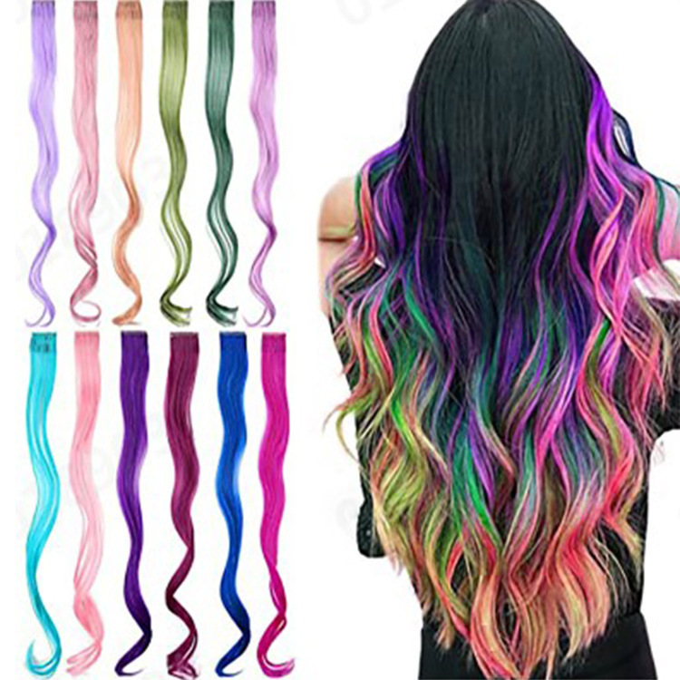 Color gradient seamless clip curly hair extension piece color long curly fiber wig cross-border foreign trade