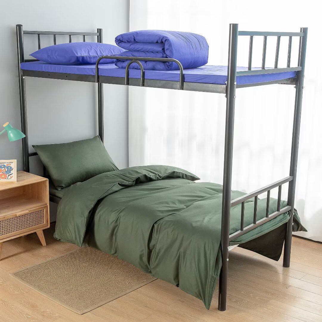 Military Training Student Dormitory Bedding Three-Piece Set Customized Thickened Pure Cotton Solid Color Quilt Suitable for Bunk Beds