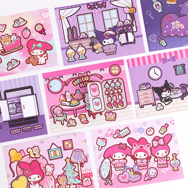 Sanrio Quiet Book Luxury Dress-up Sticker Kulomi Scene Collage Set Gift Box 3D Sticker Toy