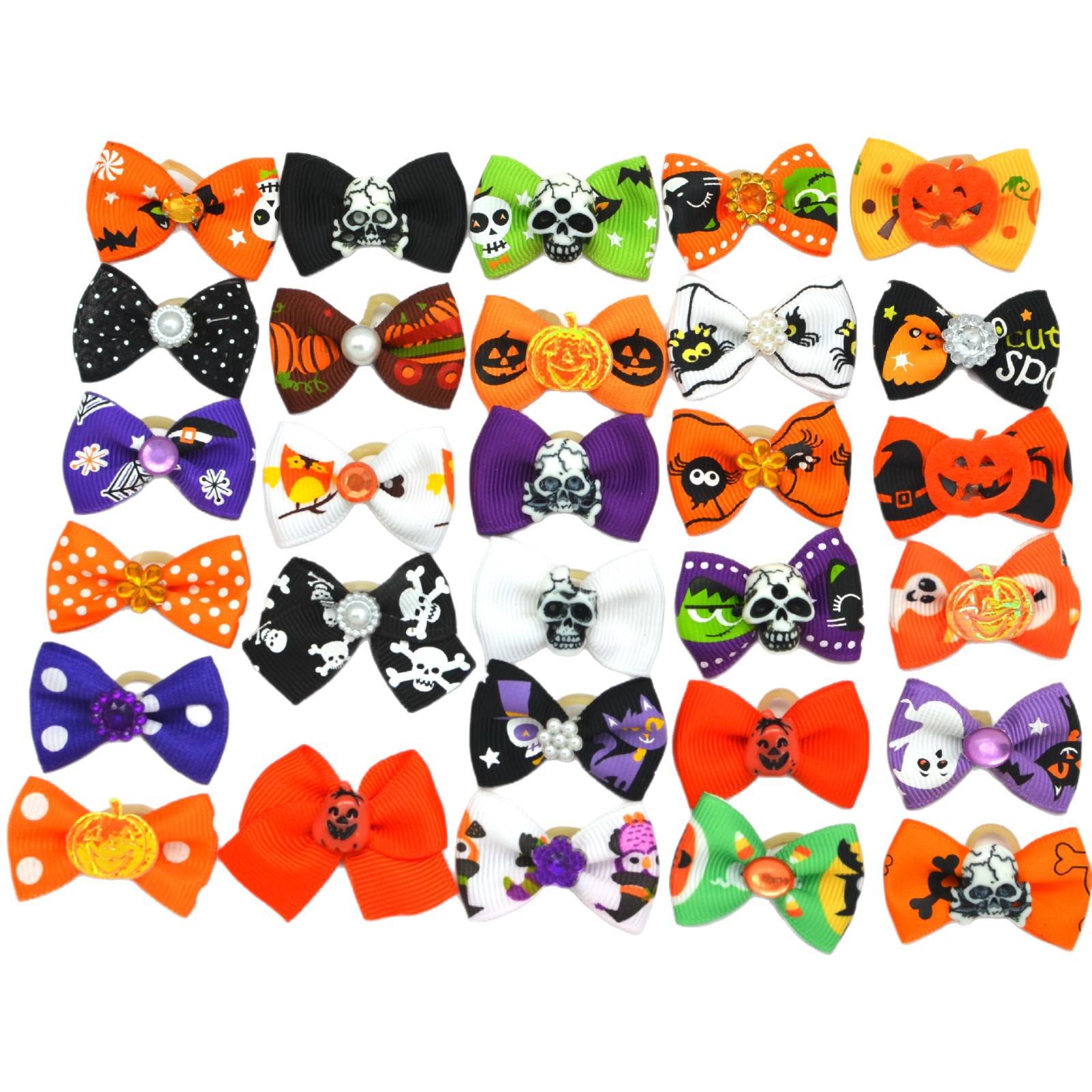 Cross-border Hot Sale Halloween Ghost Festival Pet Head Flower Rubber Tendon Clip Cute Pet Bow Headwear Bow Tie in stock