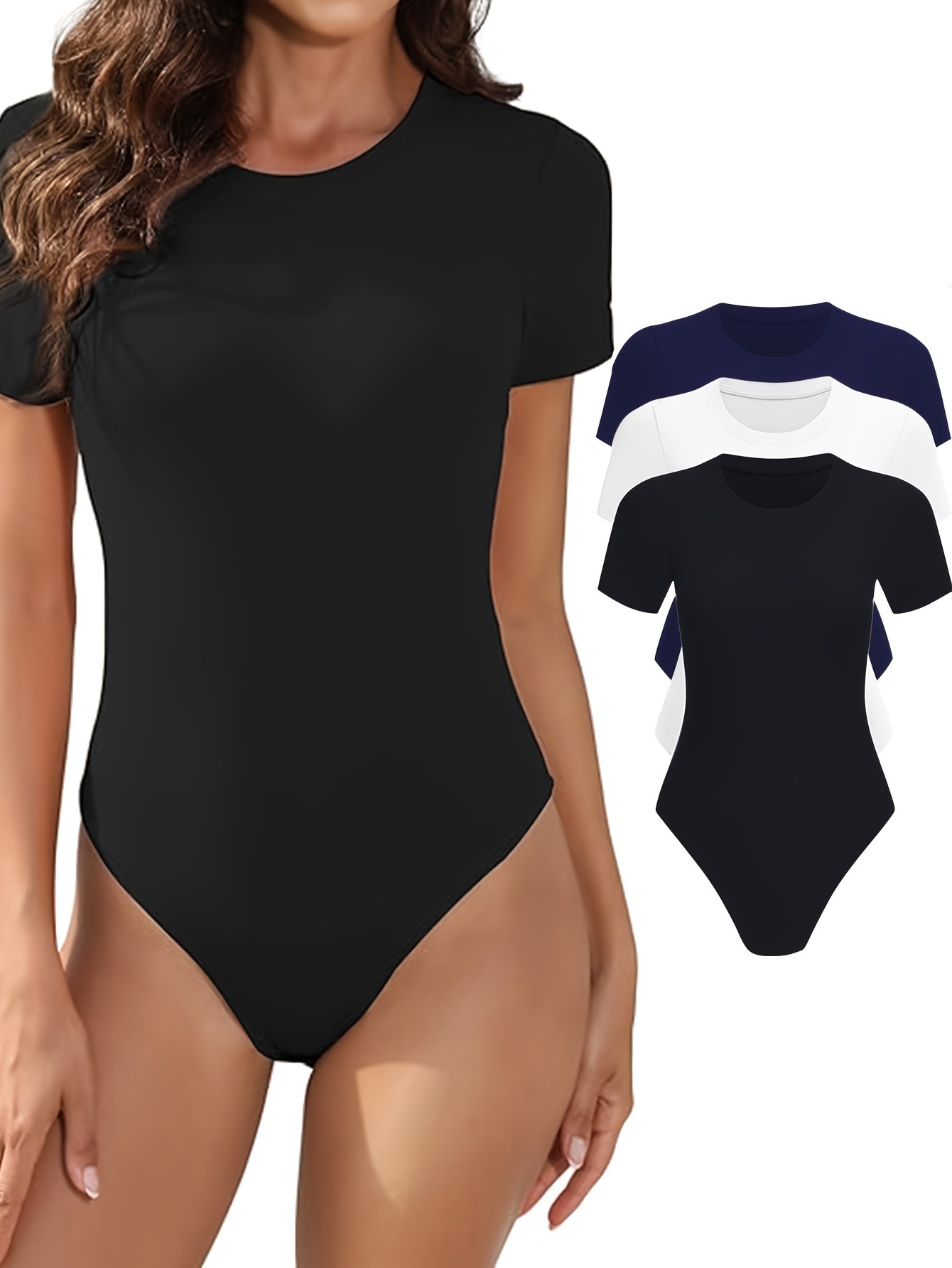 3Pcs Soft & Stretchy Comfortable Bodysuits - Women's Crew