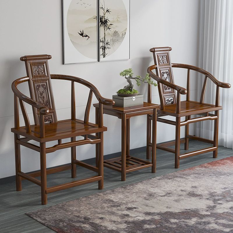 Мастер-стул из массива дерева, круглый стул в китайском стиле, оригинальный цвет дерева, трехкомпонентный набор, стул Тайши, стул с официальной шляпой, обеденный стул с спинкой