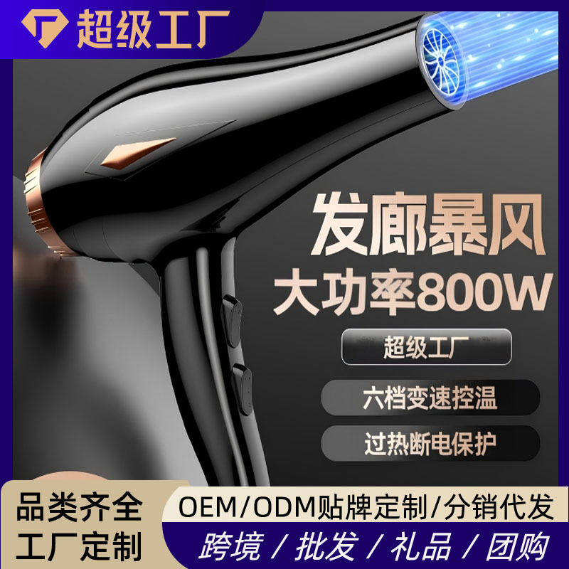 Фен с высокой мощностью для парикмахерских и общежитий, 800W, с синим светом