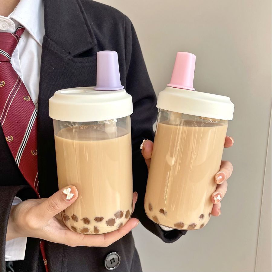 Suctionable Pearl Straw Cup, Simple and Portable, High Temperature Resistant Plastic Water Cup, Good-Looking Milk Tea Cup for Men and Women