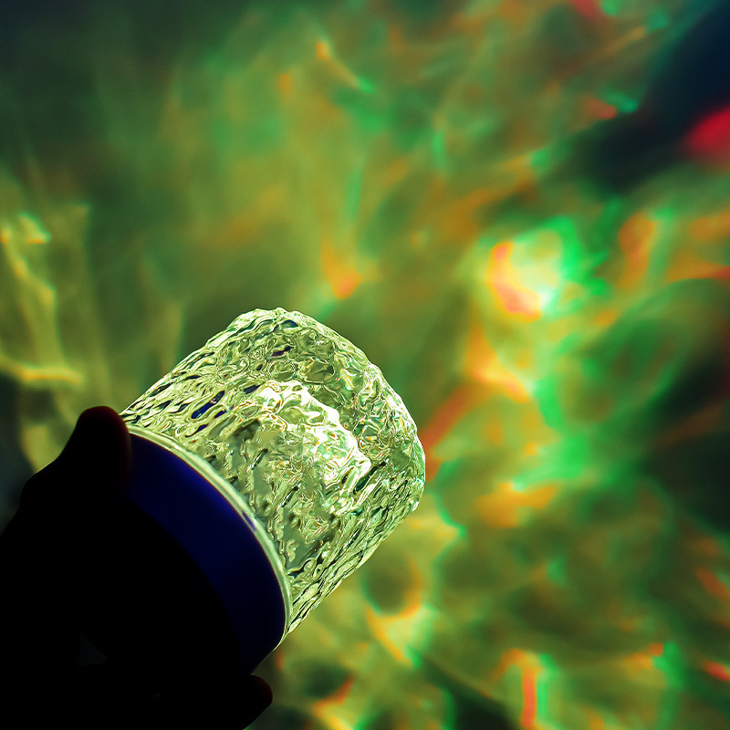 Temu Popular Round Flame Table Lamp Water Ripple Projection Atmosphere Lamp Room Night Light Crystal Dream Table Lamp