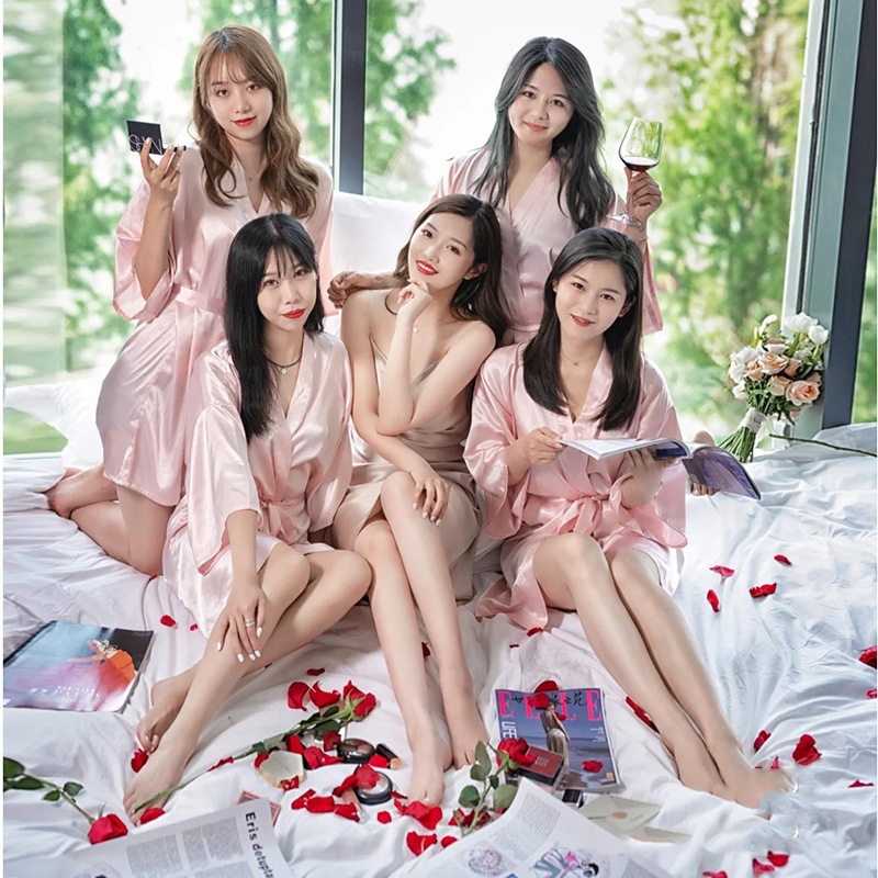 Dressing Gown Wedding Female Wedding Silk Birthday Party Nightgown Red Bride Bridesmaid Group Souvenir Ice Silk Pajamas
