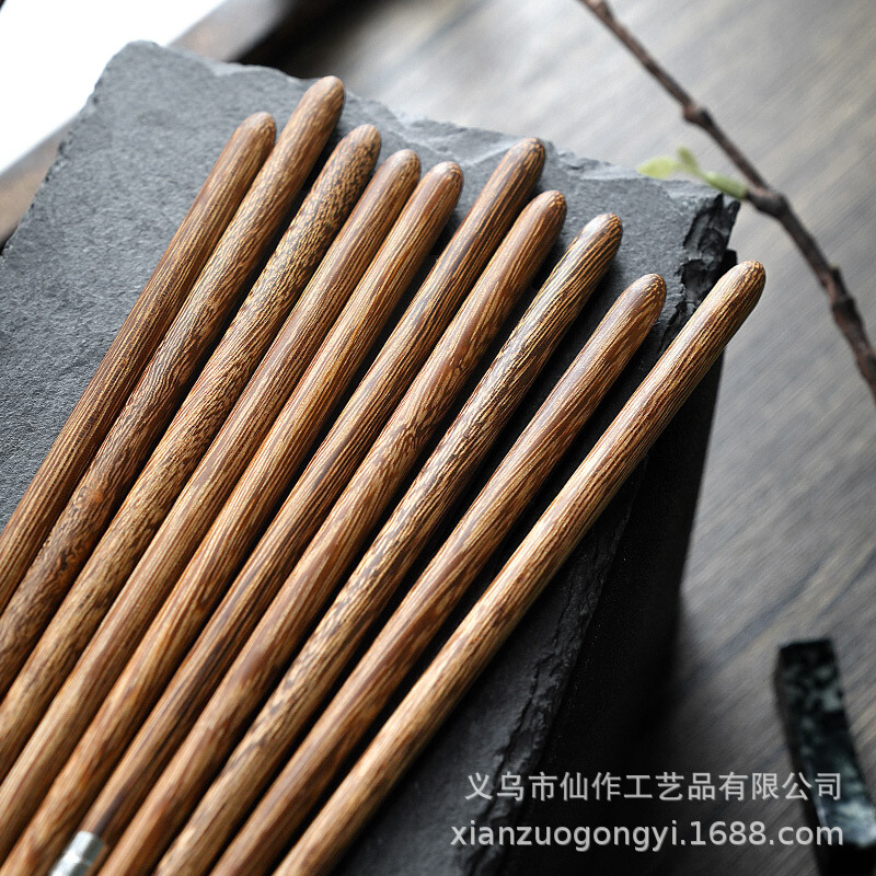@ Xiao Mu Xian Stainless Steel Chopsticks 304 Household Light Luxury Non-slip Rosewood Chicken Wing Wood Non-lacquer Non-wax High-grade Wooden Chopsticks