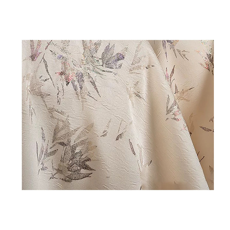2025 New Imitation Acetate Bamboo Leaf Bronzing Wrinkled Fabric Polyester Satin New National Style Cardigan Cheongsam Dress Cloth