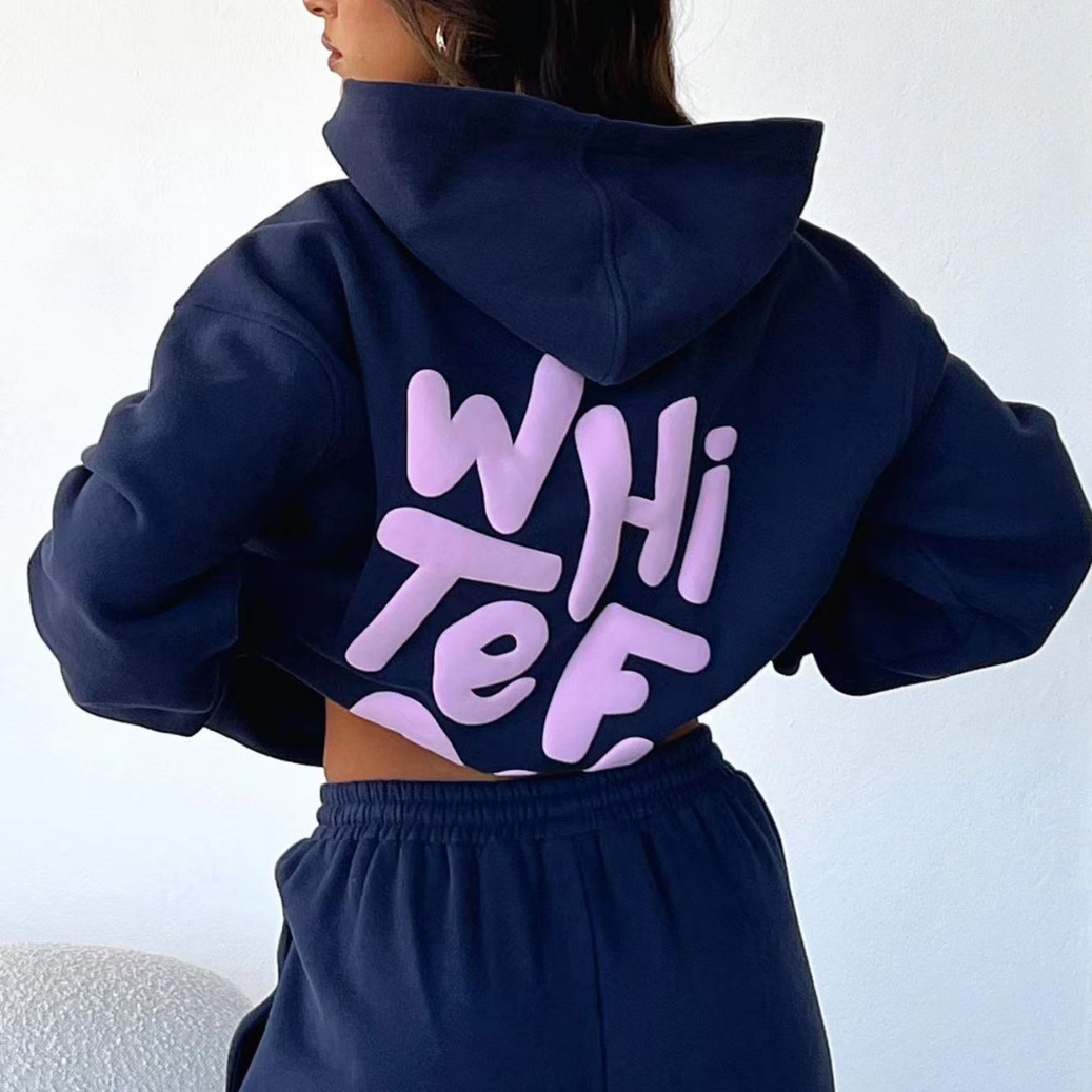 2024 New European and American Women's Cross-border AliExpress Spring and Autumn Sweatshirt Suit Fashion Sports Long Sleeve Pullover Hooded