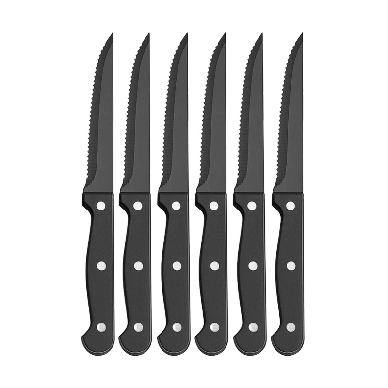 in stock pointed stainless steel 4.5 inch steak knife plastic handle serrated steak knife hotel household special table knife