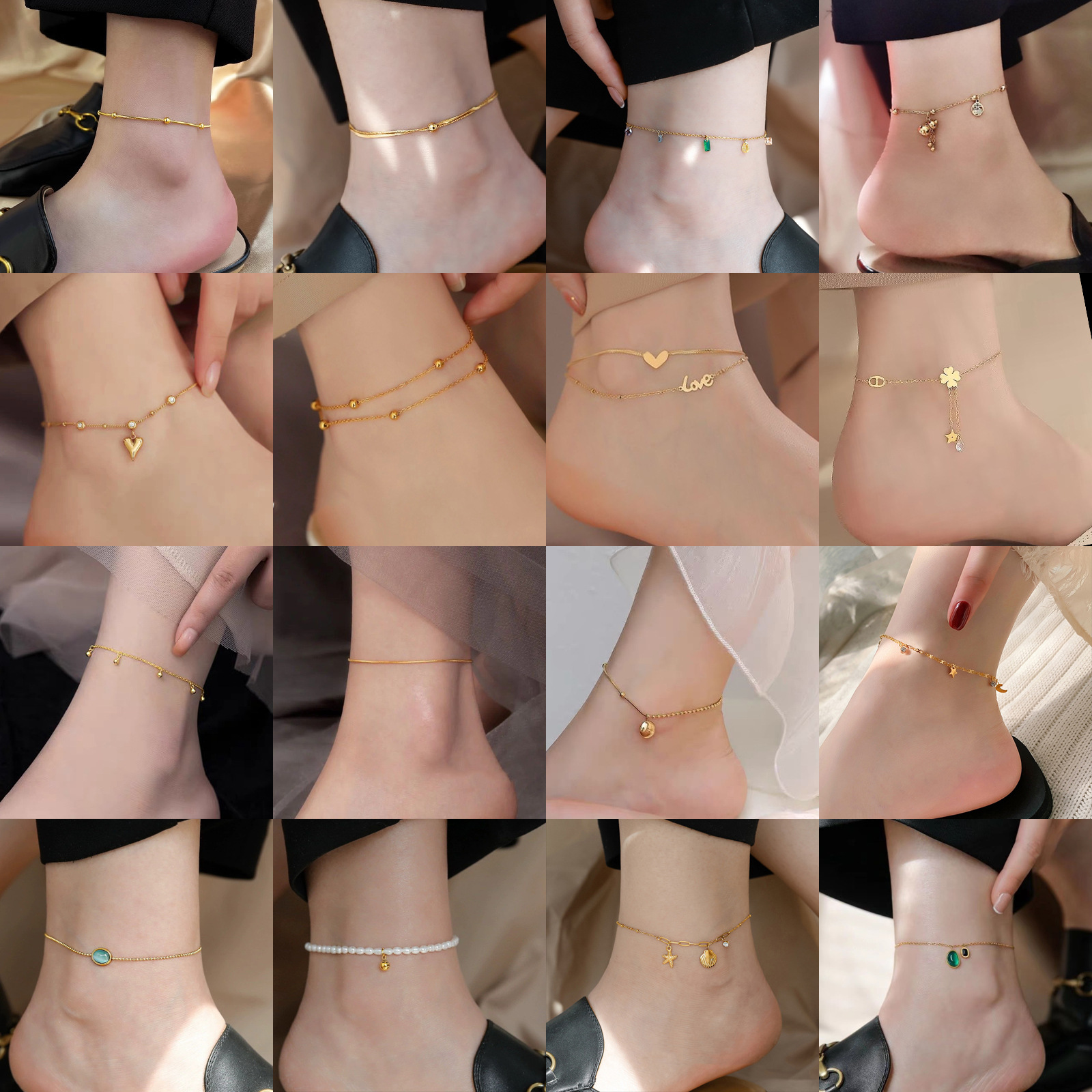 Модный двусторонний браслет на щиколотку из титана, 18K золотое покрытие, новый стиль, не тускнеет