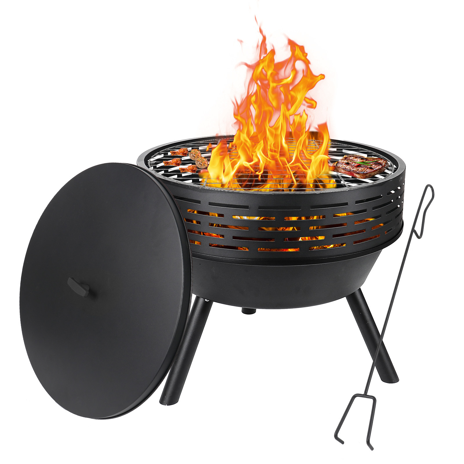 Новая чугунная огневая яма Amazon с крышкой, глубокая круглая печь для костров на открытом воздухе