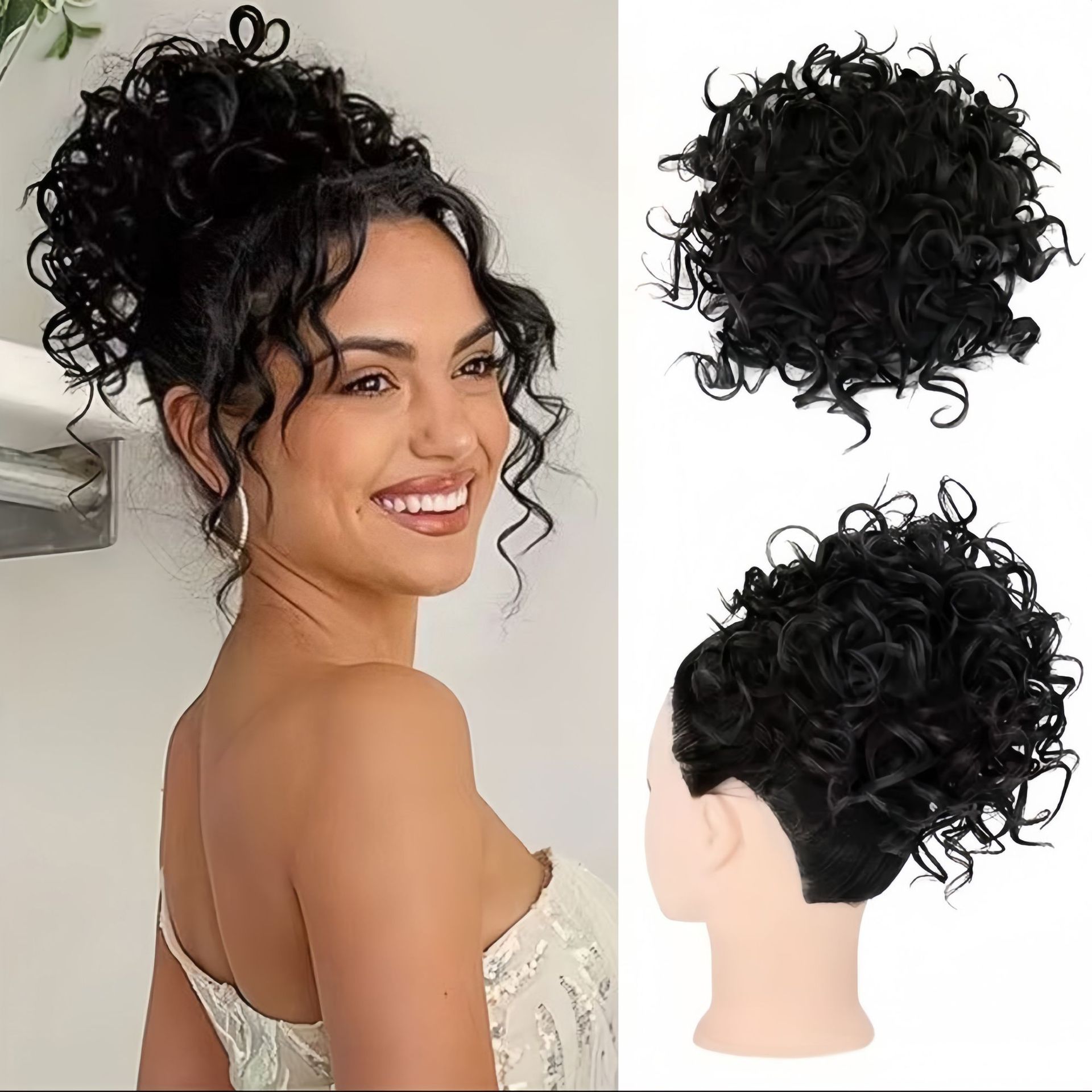 European and American Foreign Trade Wig Drawstring Hair Bag for Women Small Curly Fluffy Messy Short Curly Hair Ponytail Synthetic Hair Bag Bun