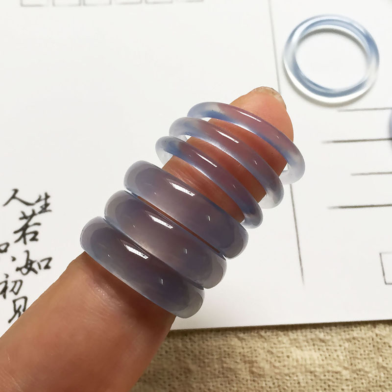 Natural Ice Blue Chalcedony Ring light blue Agate Ring Light Luxury Simple Curry Blue Ring Jade Tail Ring for Men and Women